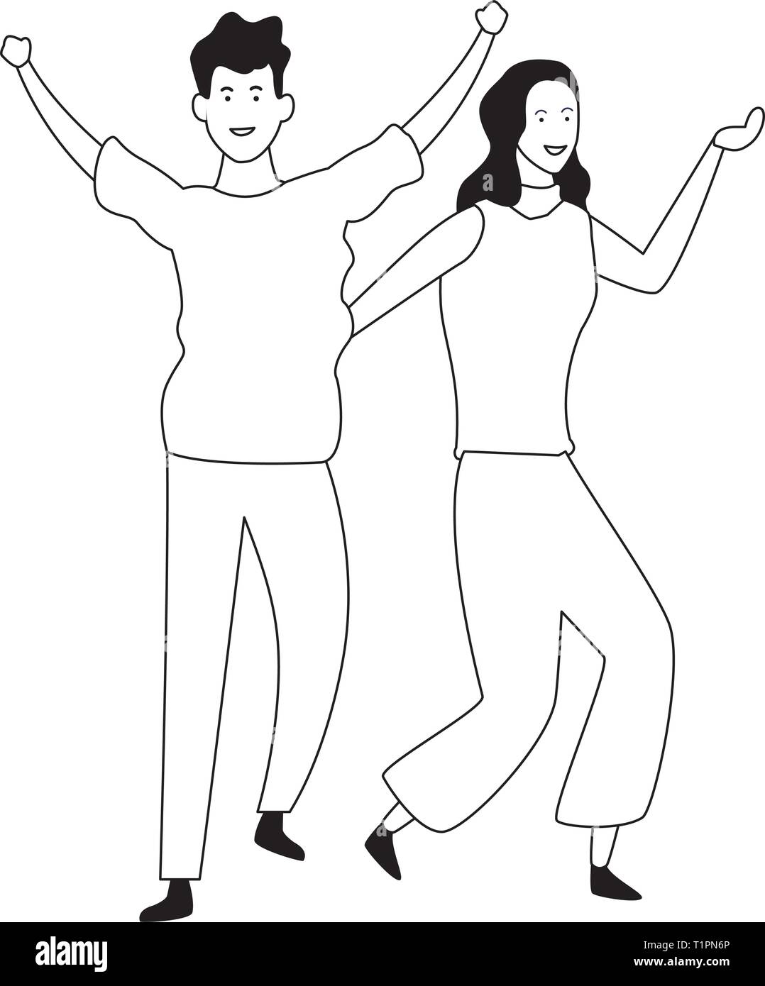 Couple having fun and dancing in black and white Stock Vector Image ...