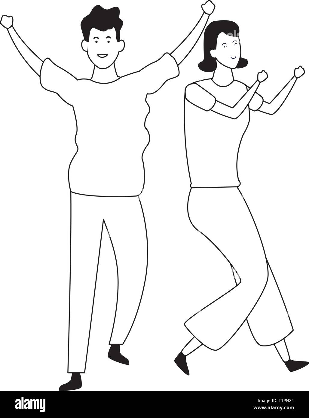 Couple having fun and dancing in black and white Stock Vector Image ...