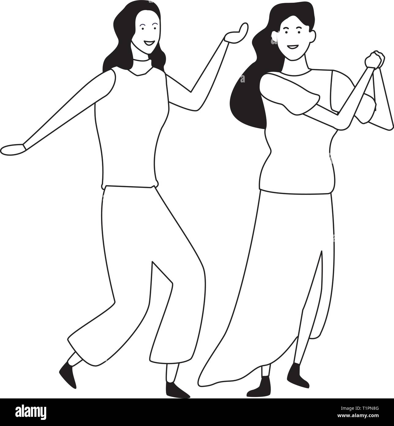 Couple having fun and dancing in black and white Stock Vector Image ...