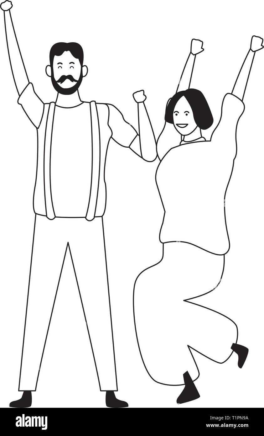 Couple having fun and dancing in black and white Stock Vector Image ...