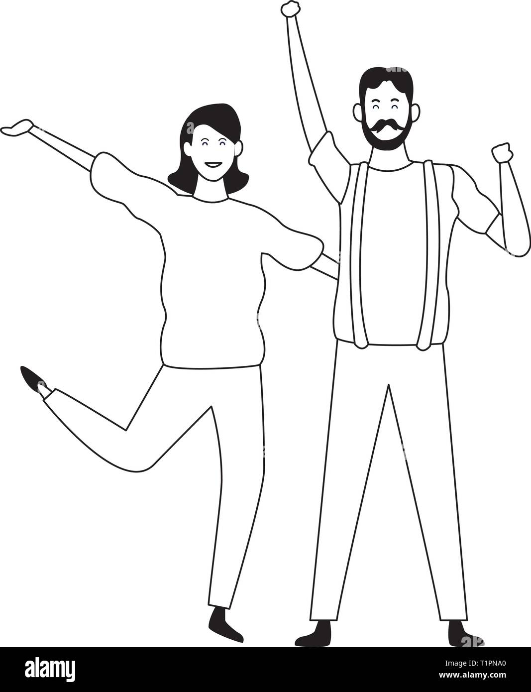 Couple having fun and dancing in black and white Stock Vector Image ...