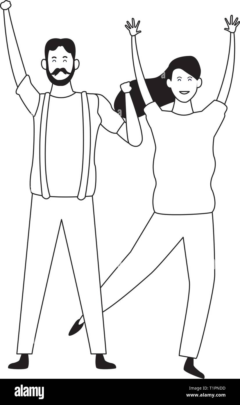Couple having fun and dancing in black and white Stock Vector Image ...