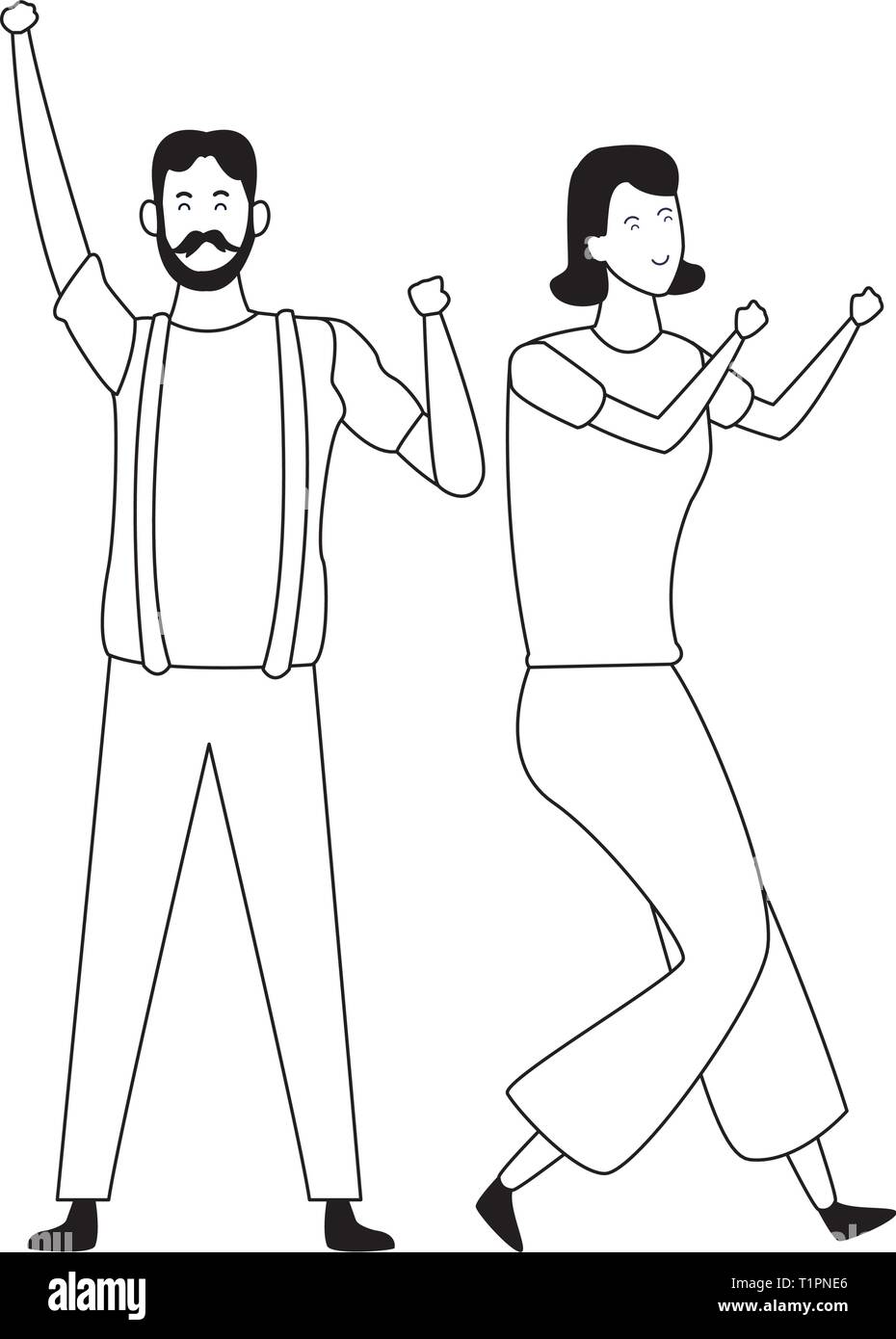 Couple having fun and dancing in black and white Stock Vector Image ...