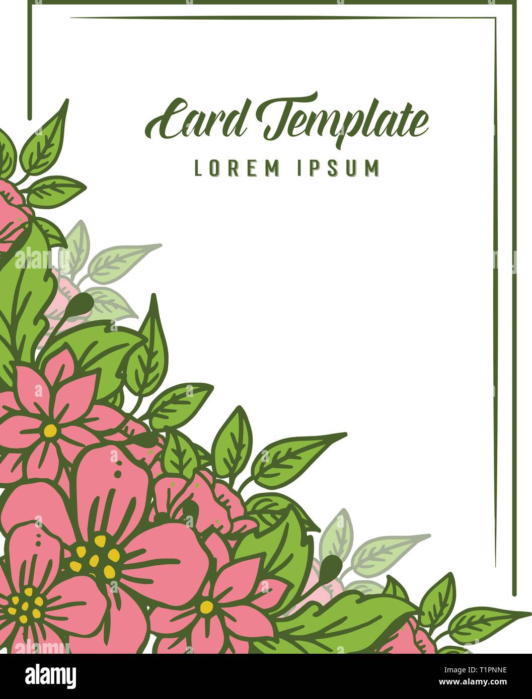 Vector illustration vintage card template style with crowd pink flower ...