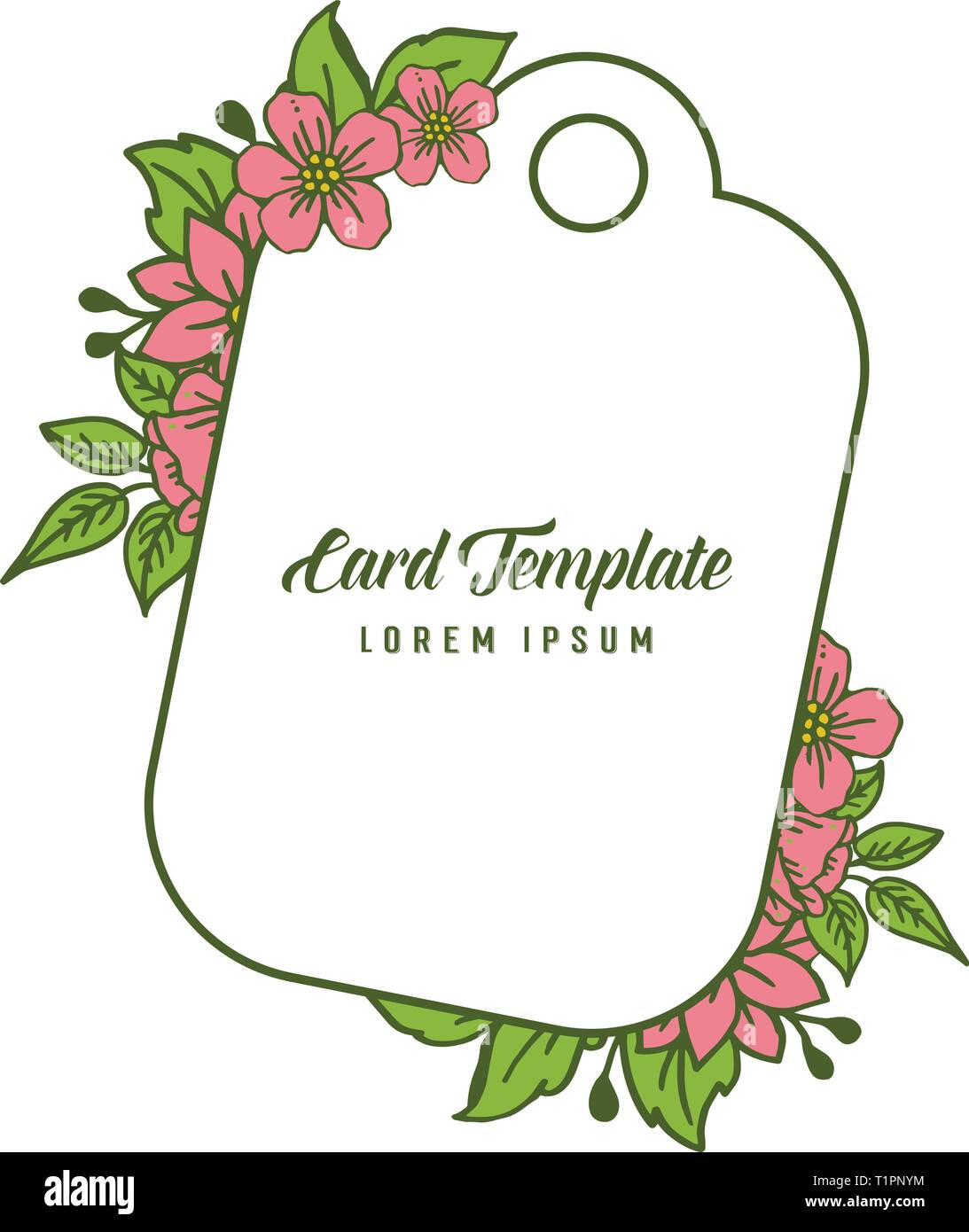 Vector illustration design card template with shape pink flower frame ...