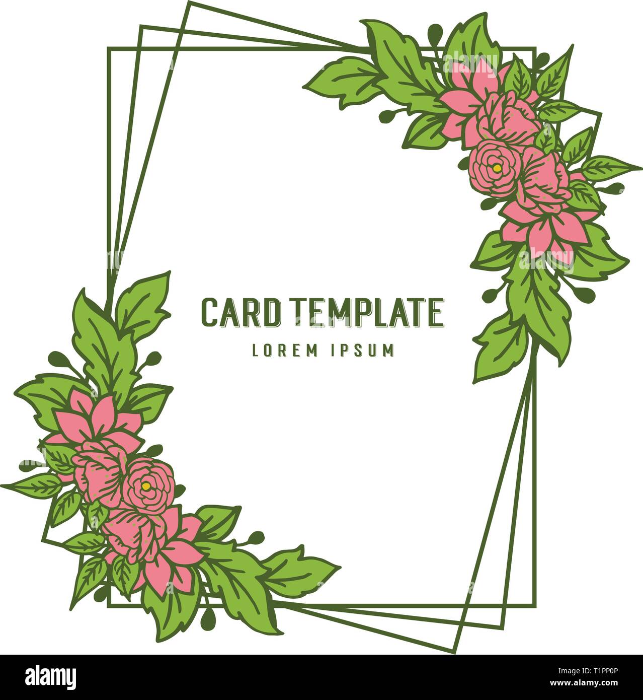 Vector illustration design card template with shape pink flower frame ...
