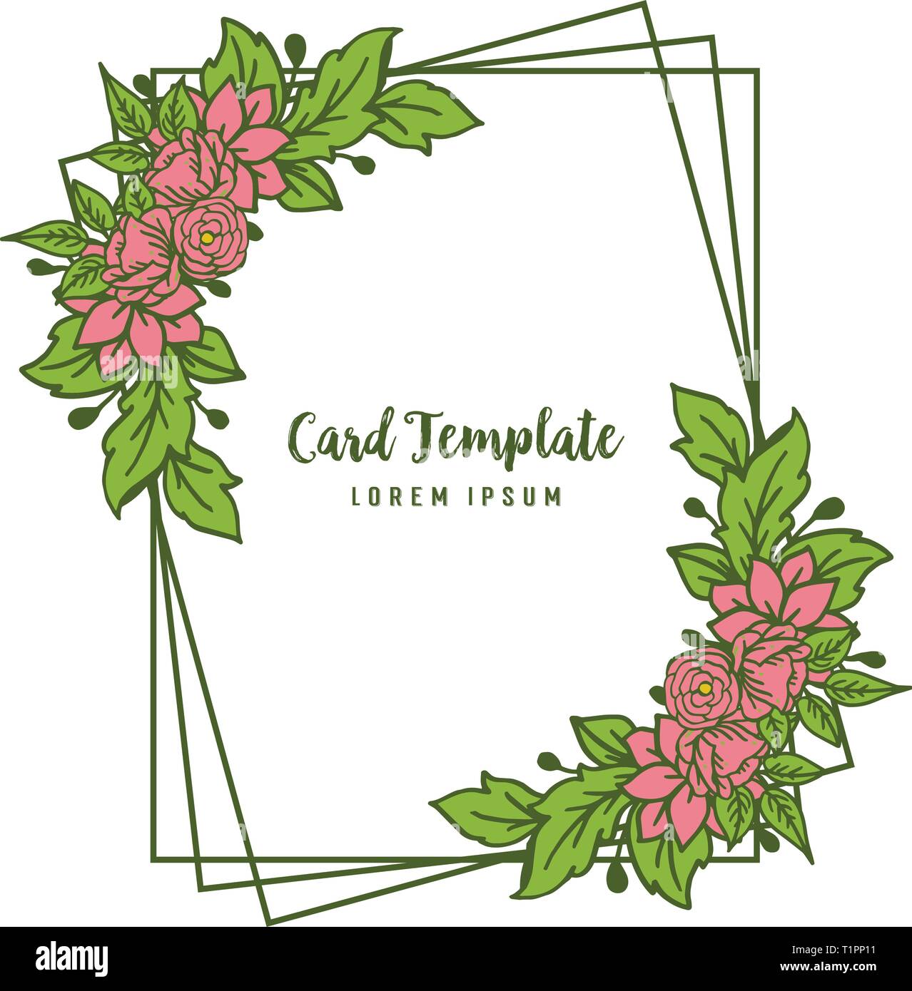 Vector illustration design card template with shape pink flower frame ...