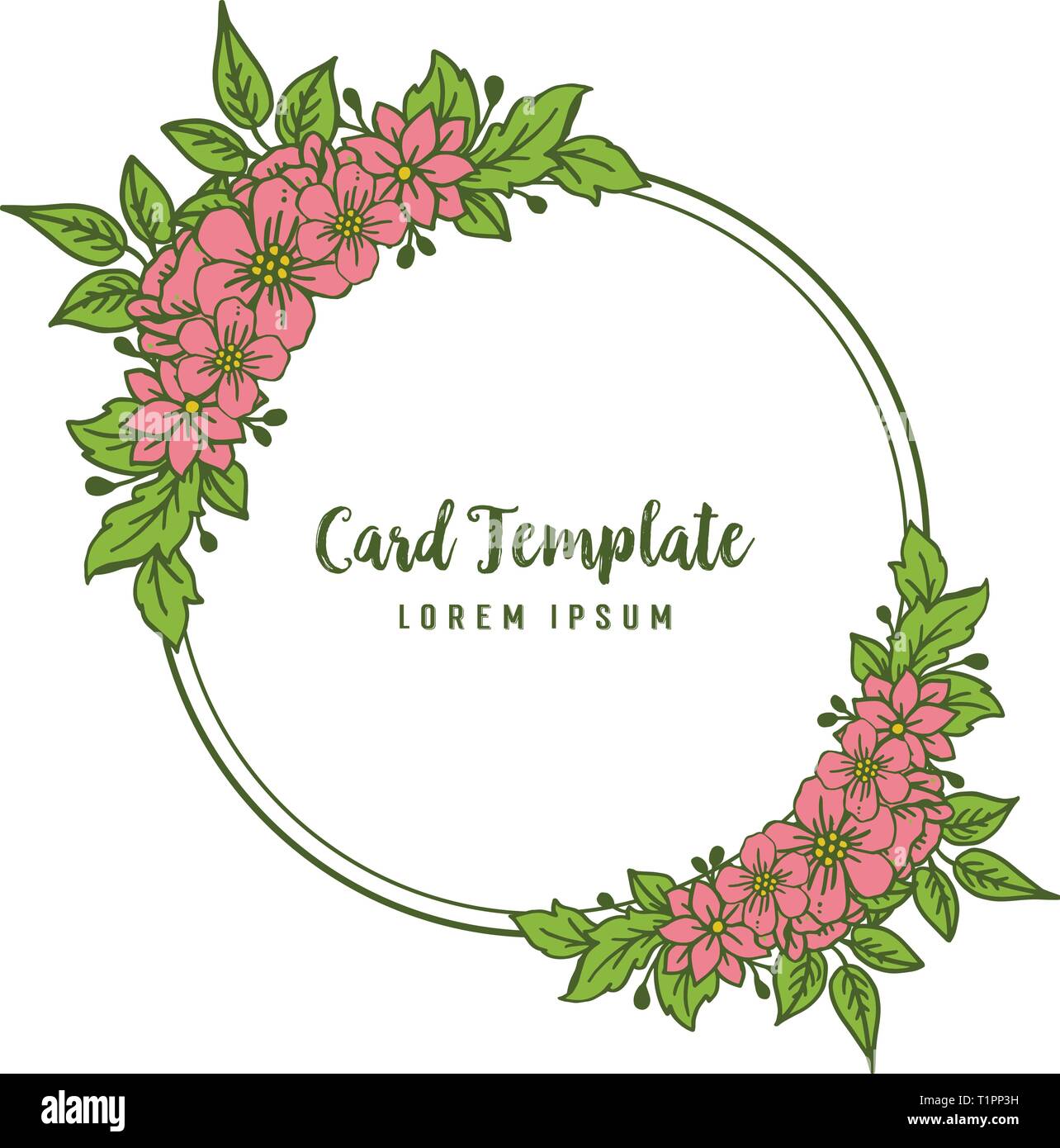 Vector illustration style card template with artwork frame flower pink ...