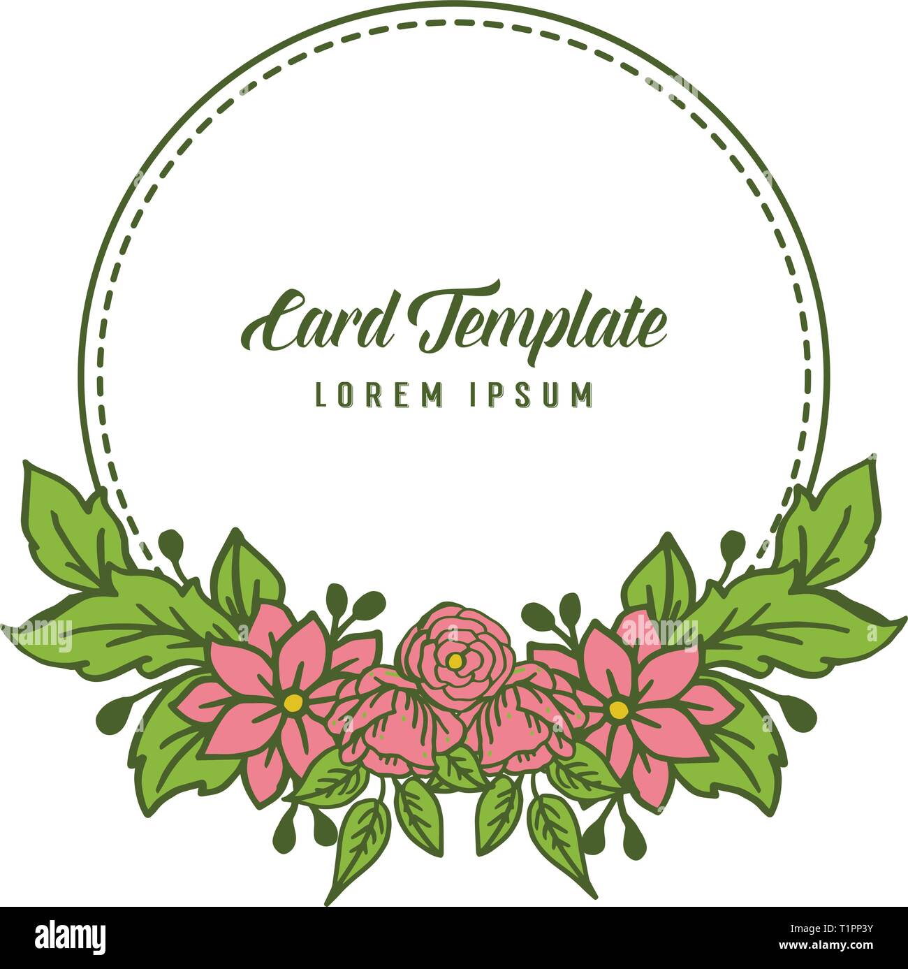 Vector illustration style card template with artwork frame flower pink ...