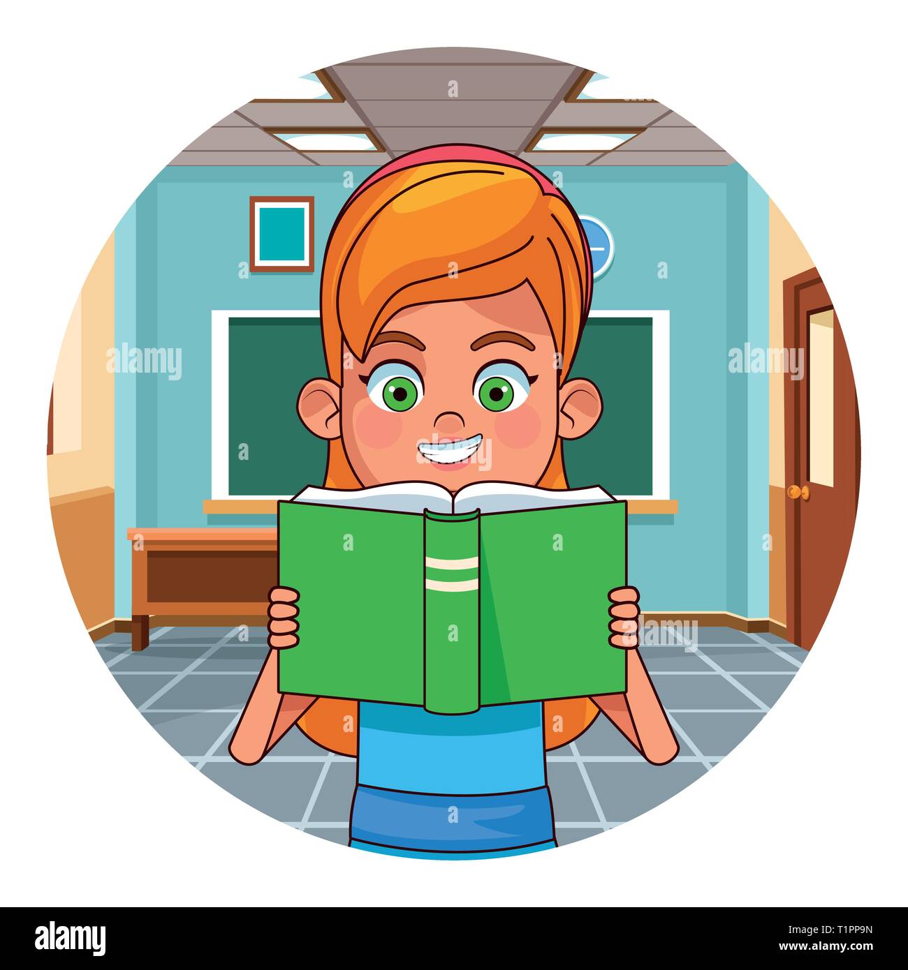 Kid reading book in classroom Stock Vector Image & Art - Alamy