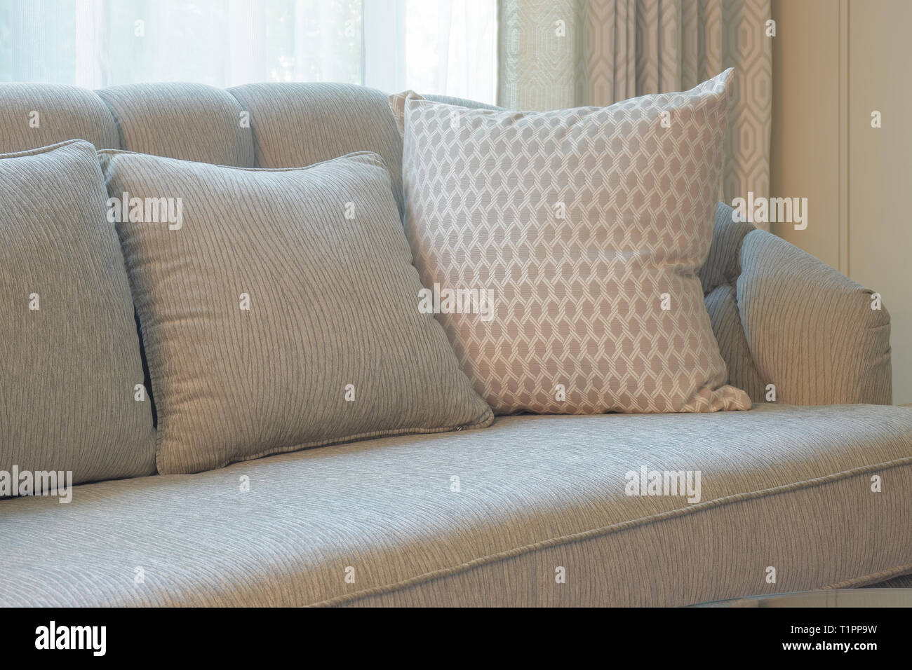Comfy Sofa With Pillows In Living Room Stock Photo 242060277 Alamy
