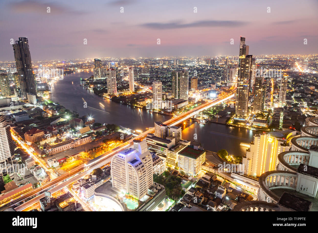 aerial night view of Bangkok City skyscrapers Thailand Stock Photo - Alamy
