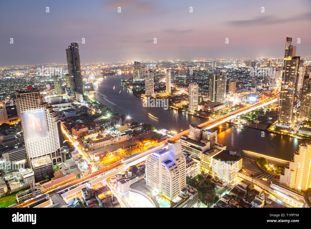 aerial night view of Bangkok City skyscrapers Thailand Stock Photo - Alamy