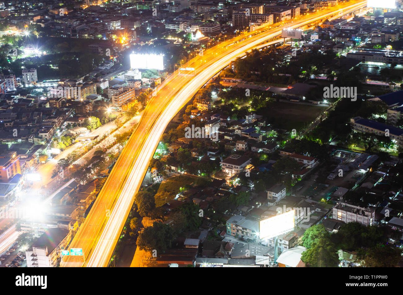 aerial night view of Bangkok City skyscrapers Thailand Stock Photo - Alamy