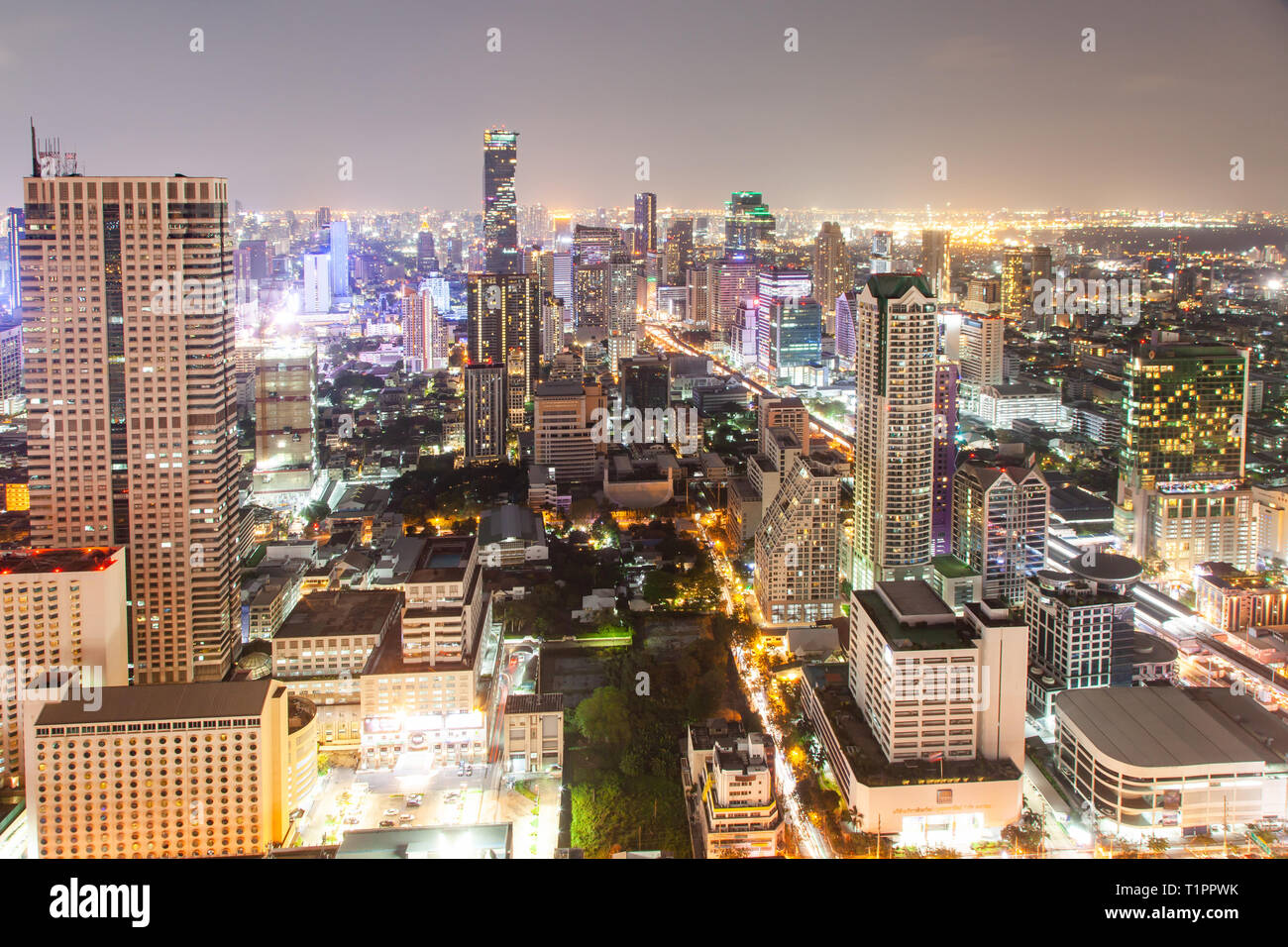 aerial night view of Bangkok City skyscrapers Thailand Stock Photo - Alamy
