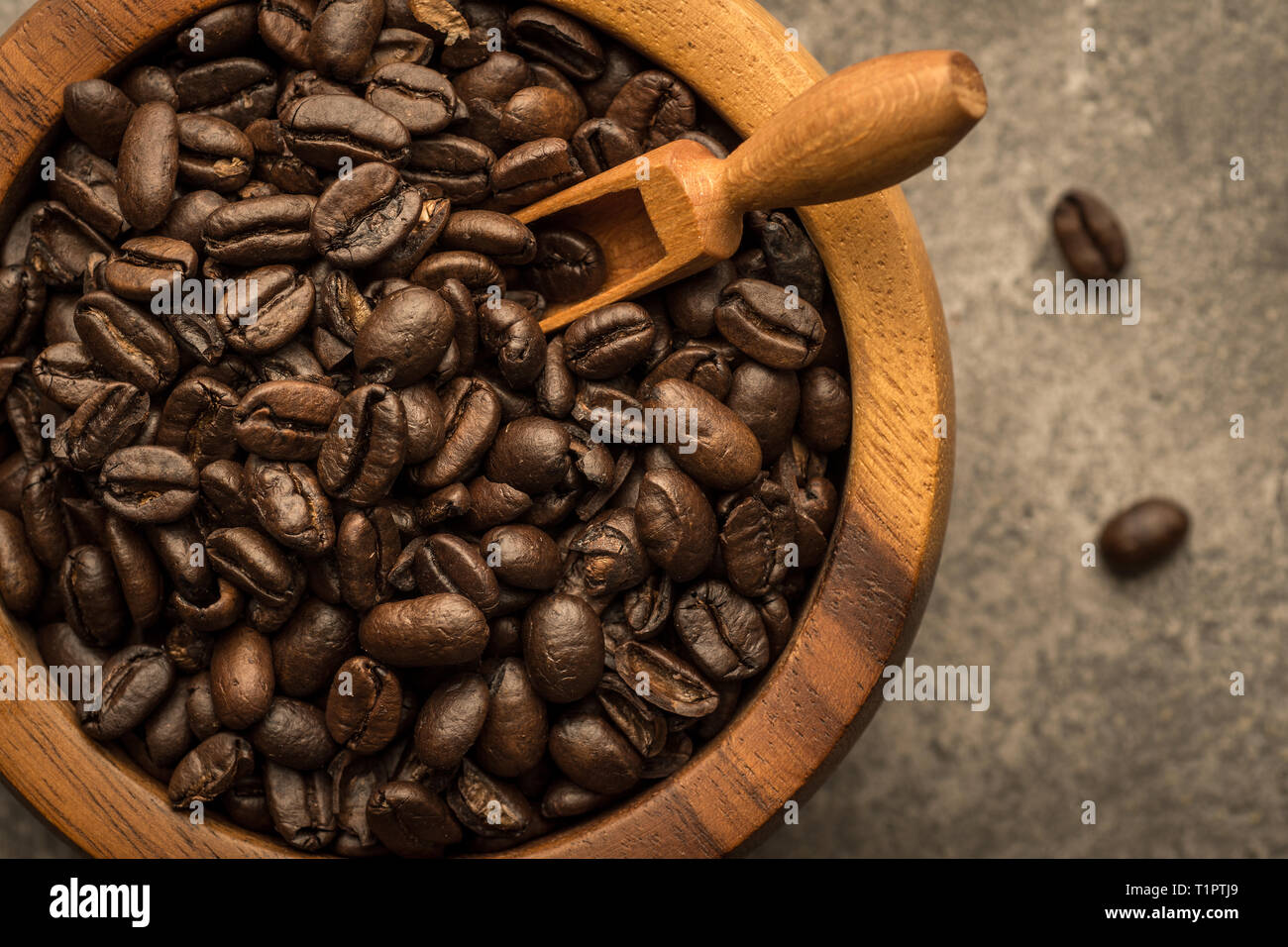 Coffee Beans in Wooden Bowl Stock Photo
