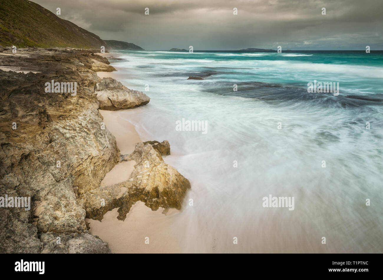 Rugged and wild Sand Patch Beach in the south west of Australia. Stock Photo