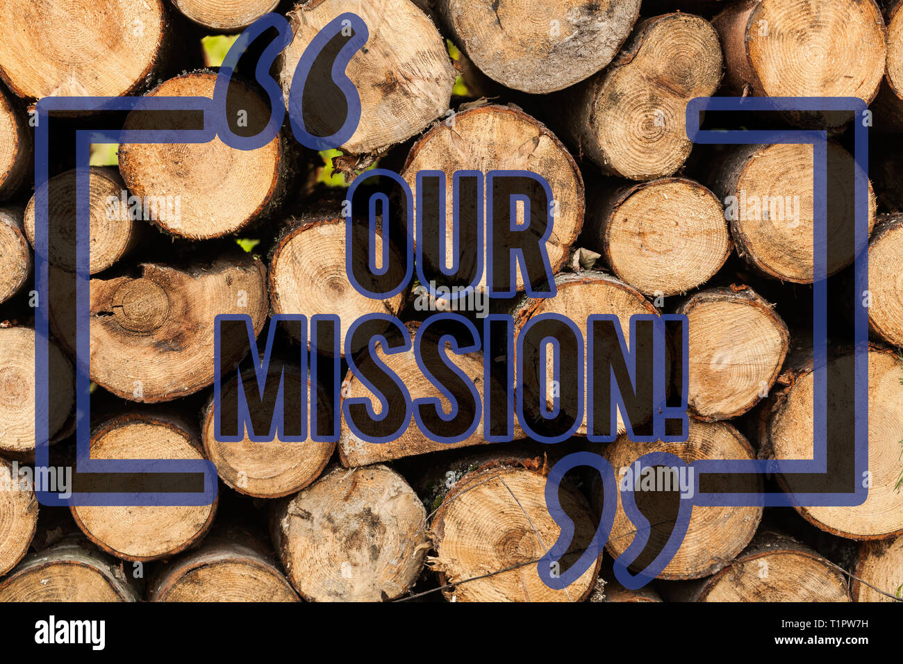 Conceptual hand writing showing Our Mission. Concept meaning serves as clear guide for choosing current and future goals Wooden background vintage woo Stock Photo