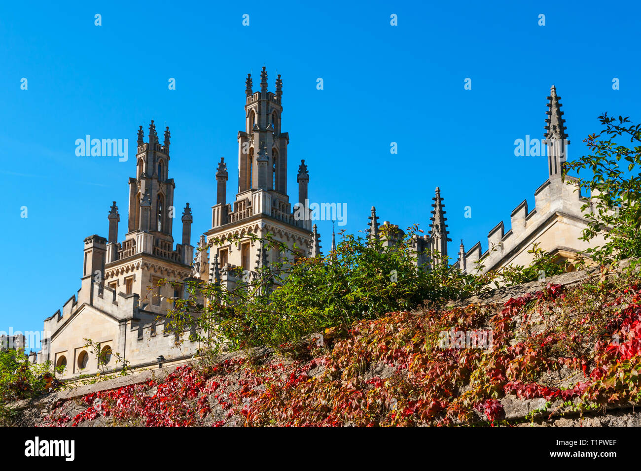 View to walls and spires of Oxford University. Oxford, England, UK Stock Photo