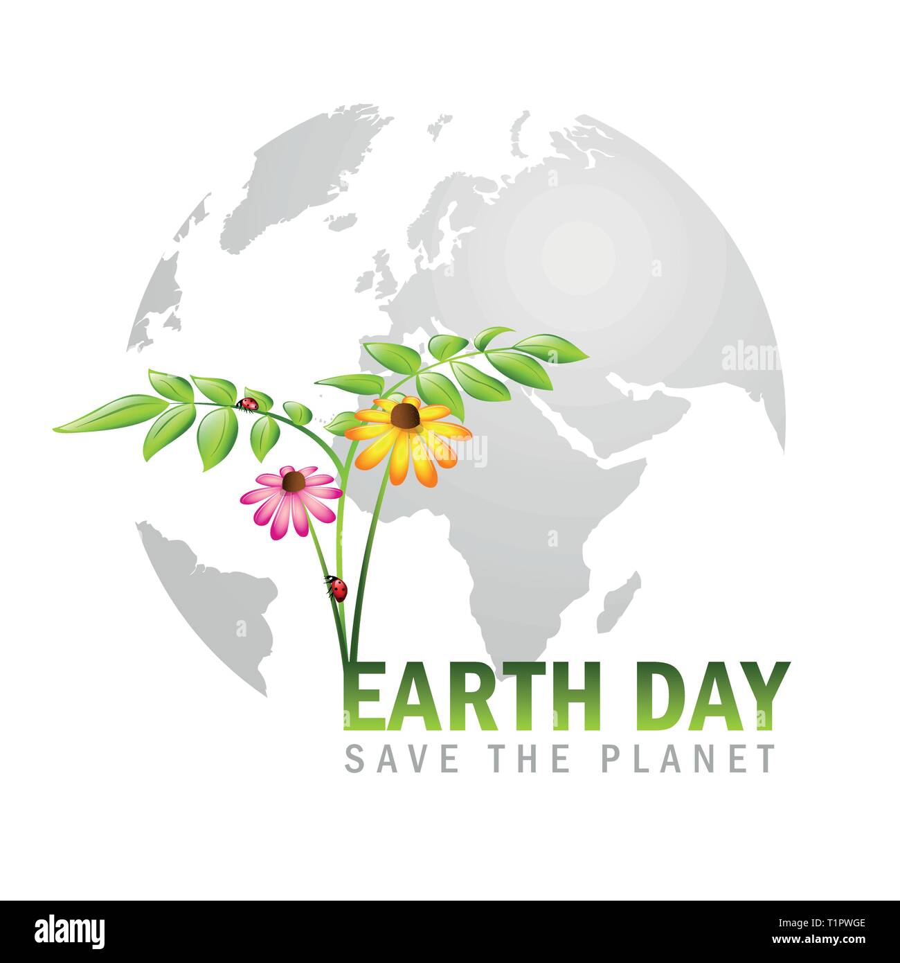 earth day save the globe with plants and flowers vector