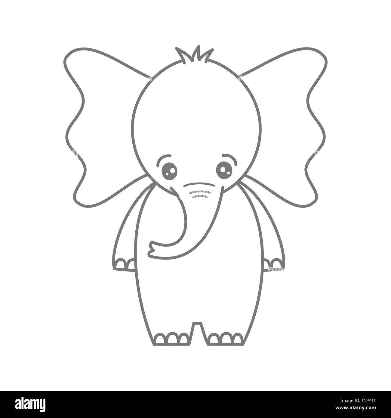 Cute Cartoon Lovely Black And White Baby Elephant Vector Illustration For Coloring Art Stock Vector Image Art Alamy