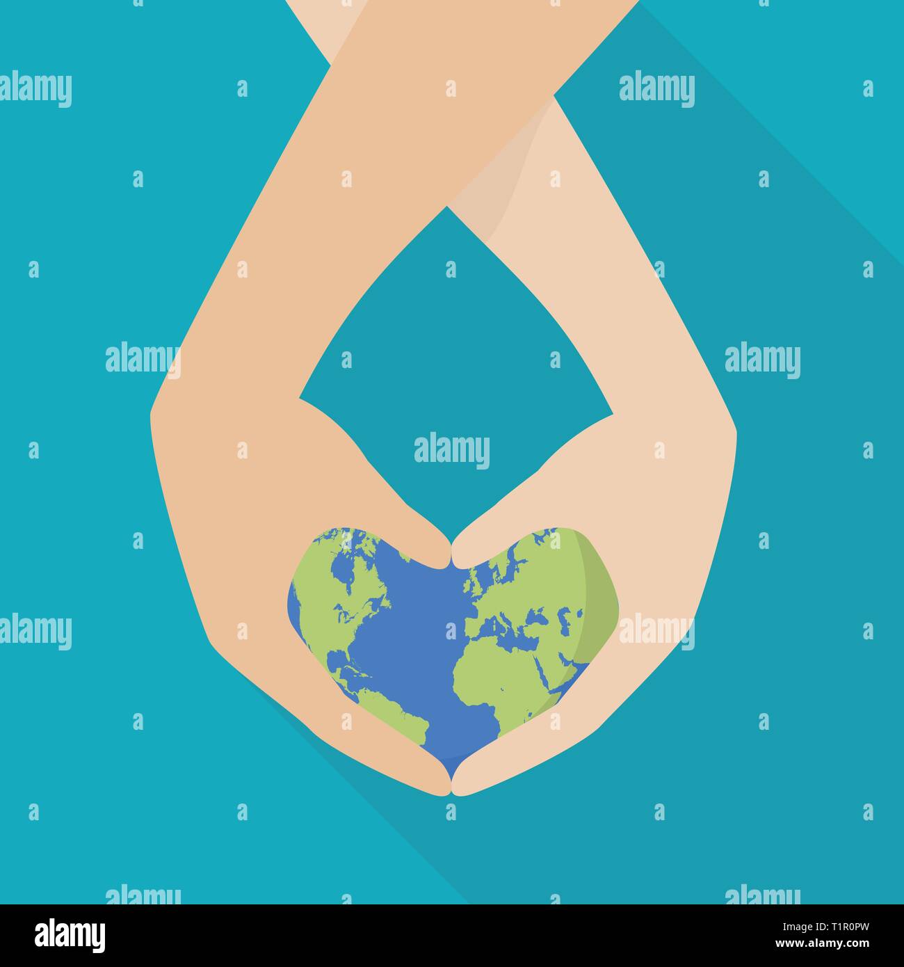 Hands holding earth globe concept with heart shape. Vector illustration Stock Vector