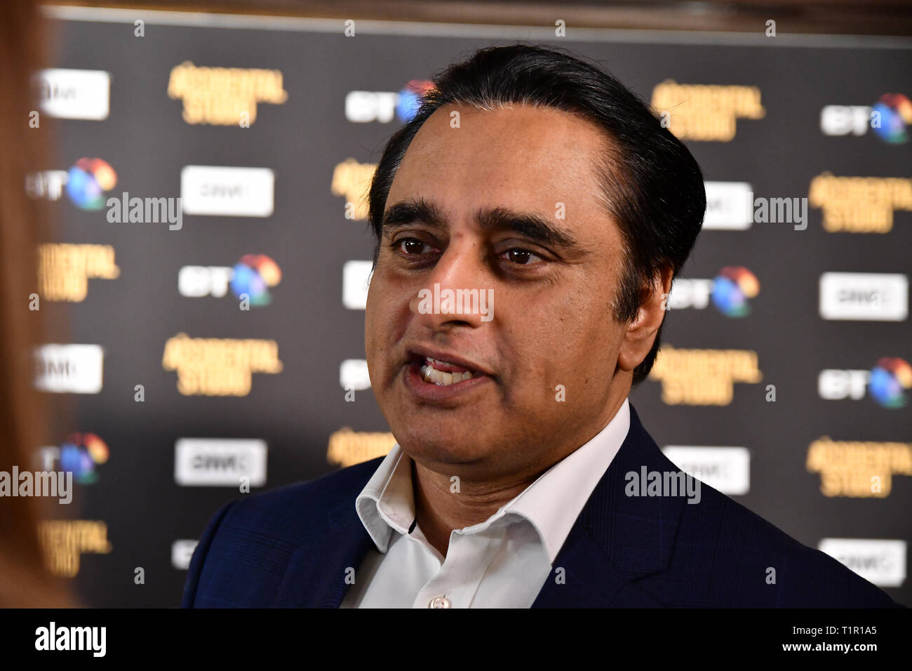 London, UK. 27th Mar 2019. Sanjeev Bhaskar arrives at Premiere of documentary about the British film production company, Handmade Films, created by George Harrison of the Beatles on 27 March 2019, London, UK. Credit: Picture Capital/Alamy Live News Stock Photo