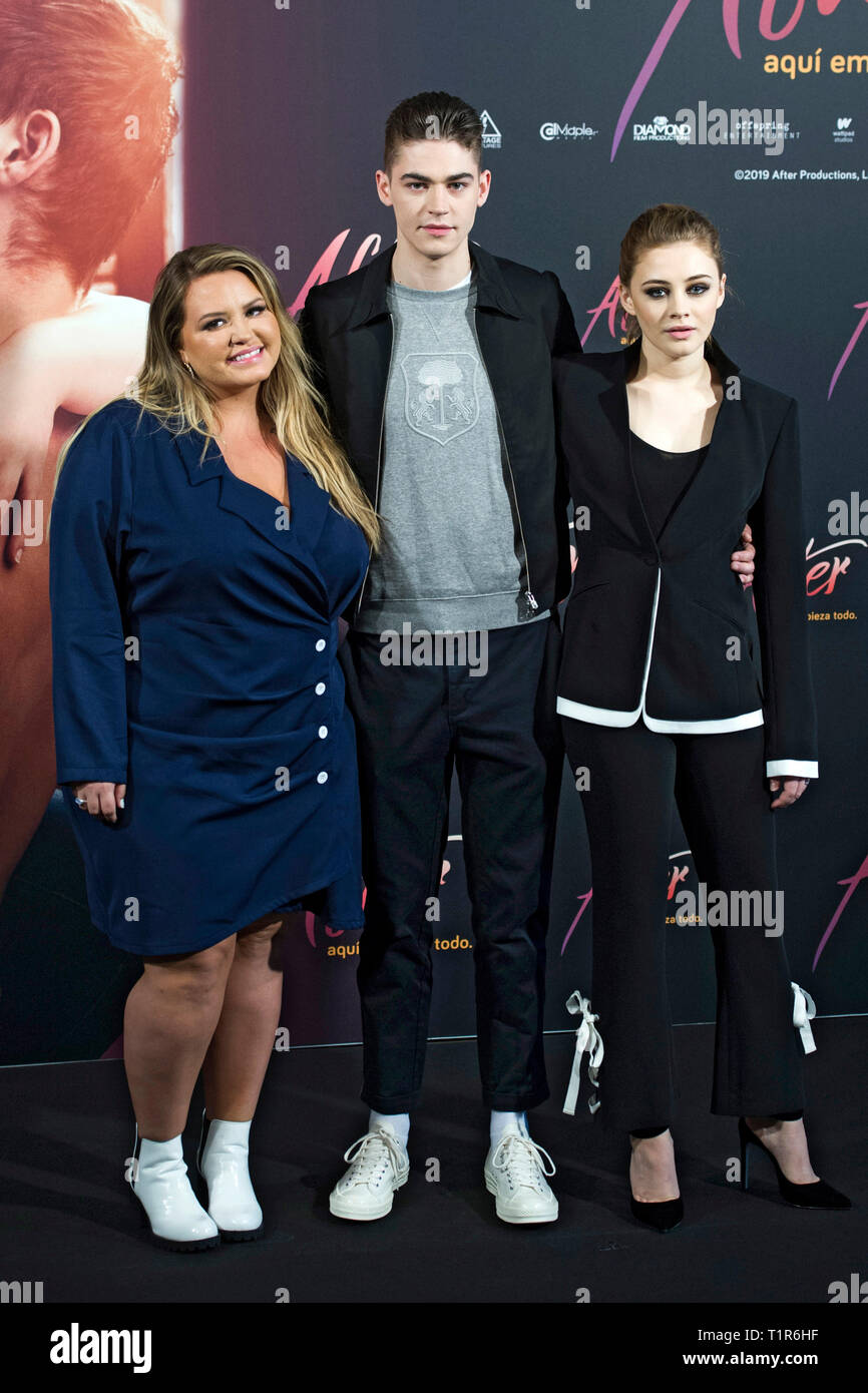 Madrid Spanien 26th Mar 19 Anna Todd Hero Fiennes Tiffin And Josephine Langford At The Photocall For The Movie After Aqui Empieza Todo After Passion At The Hotel Vp Plaza Espana Design Madrid