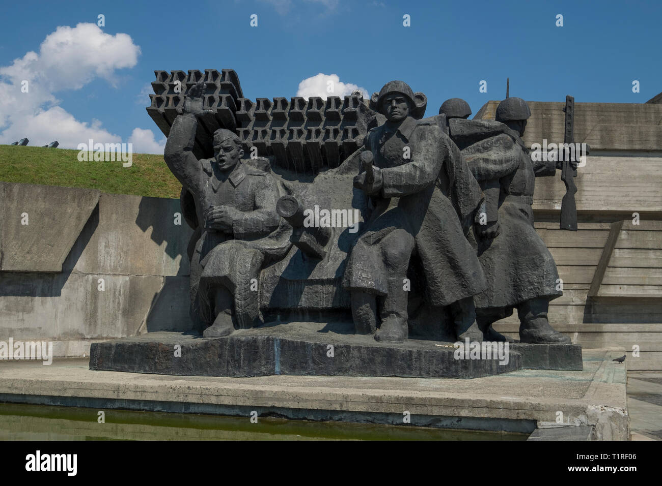 Large bronze sculpture that depicts Ukraine's epic fight, crossing the Dnieper river against the Germans in WWII. In Kiev, Ukraine. Stock Photo