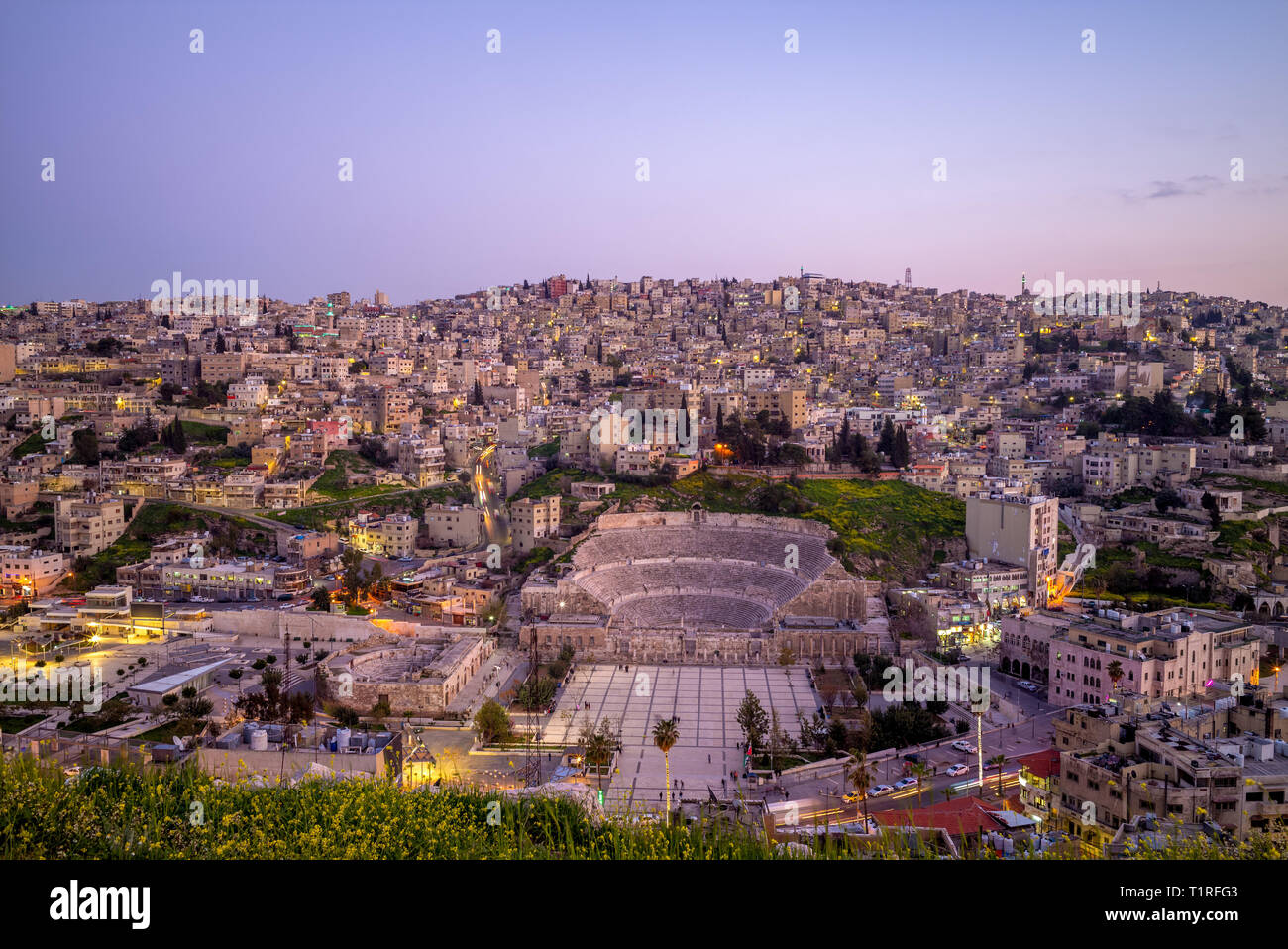 skyline of Amman, capital of Jordan, at night Stock Photo