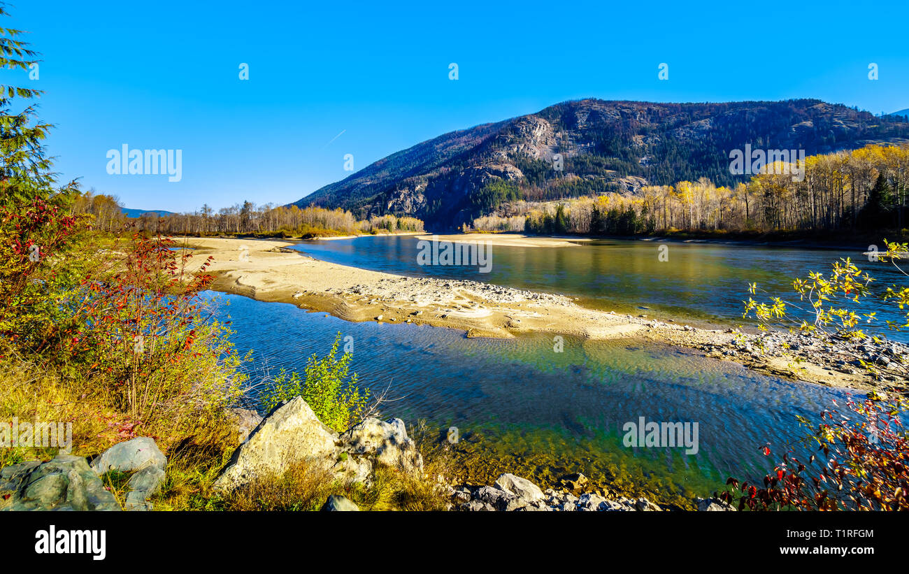 Fall colors along the North Thompson River between the towns of Clearwater and Little Fort in Beautiful British Columbia, Canada Stock Photo