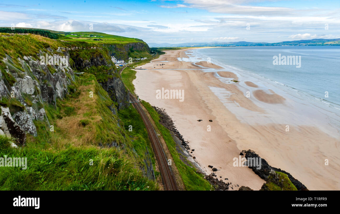 Downhill Beach as seen from the Mussenden Temple Northern Ireland Stock Photo