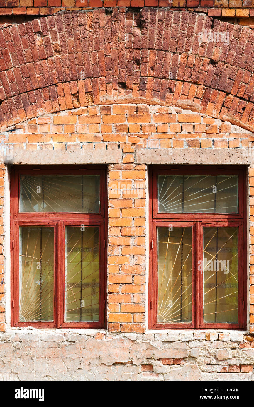 an image of old window on red brick wall Stock Photo - Alamy