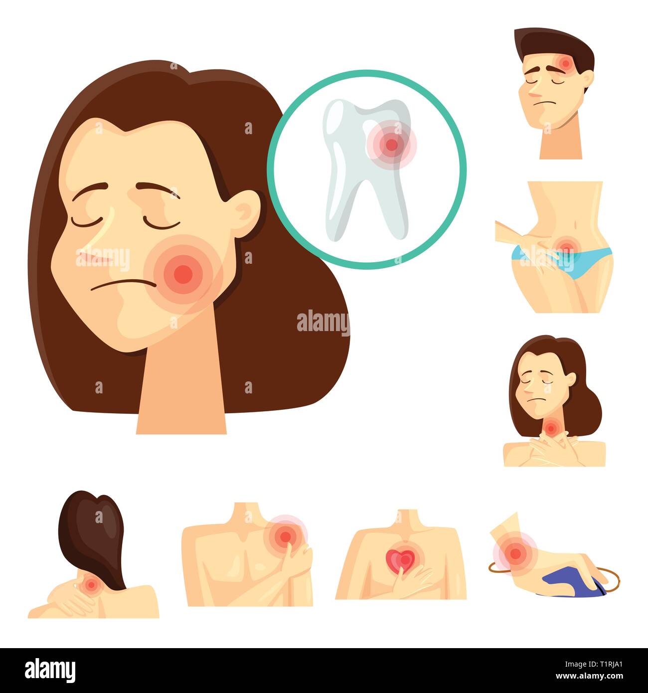 Vector design of pain and disease icon. Collection of pain and injury ...