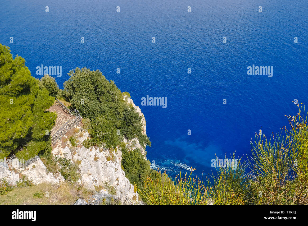 View of the rocky coast of the island of Capri Stock Photo