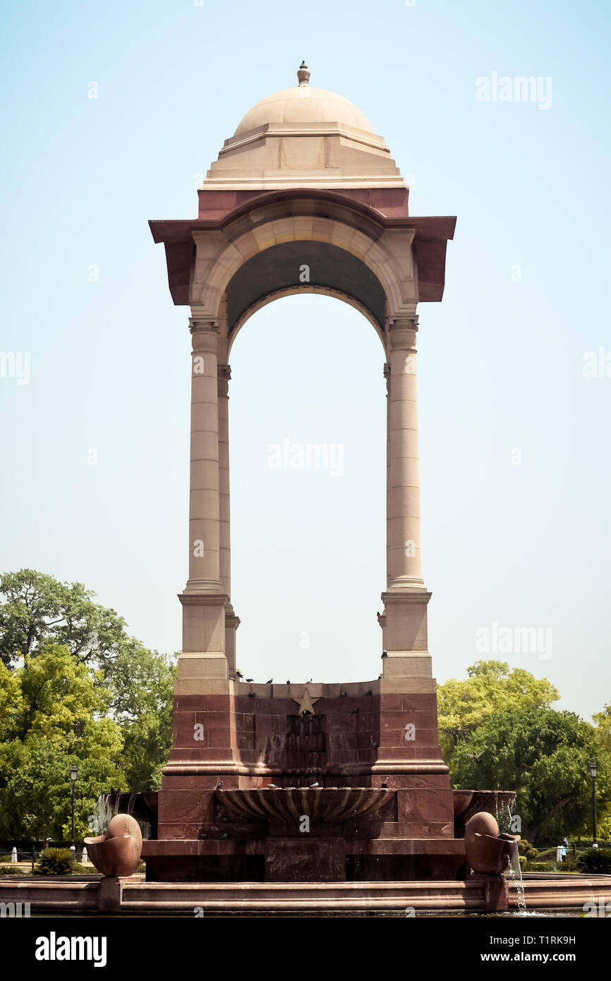 Rajpath, Raisina Hill, India Gate, New Delhi, India January 2019: The vacant canopy, constructed in red sandstone, a symbol of British’s retreat from Stock Photo
