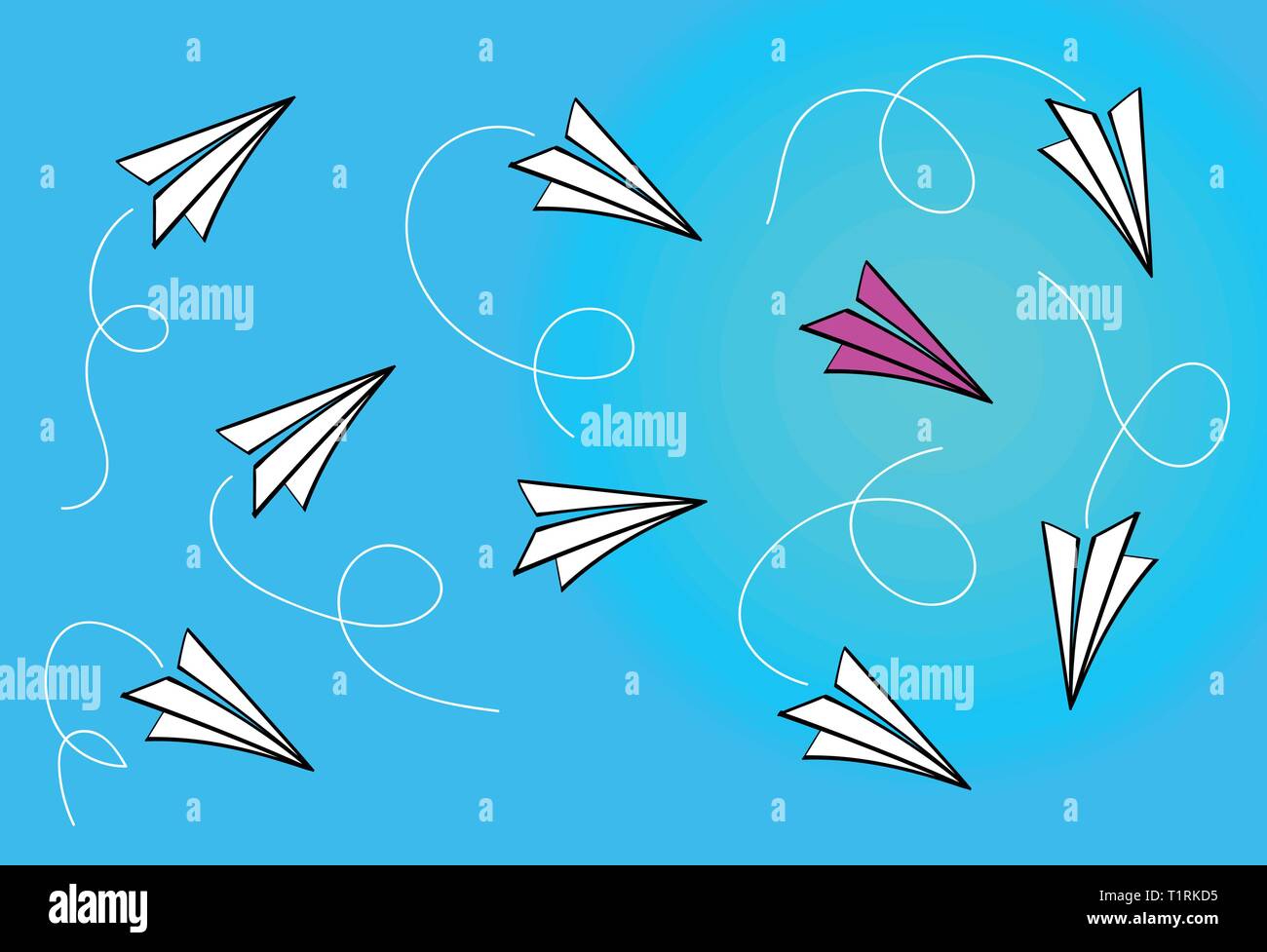 Leadership concept with red paper plane leading white paper planes  on blue background Stock Vector