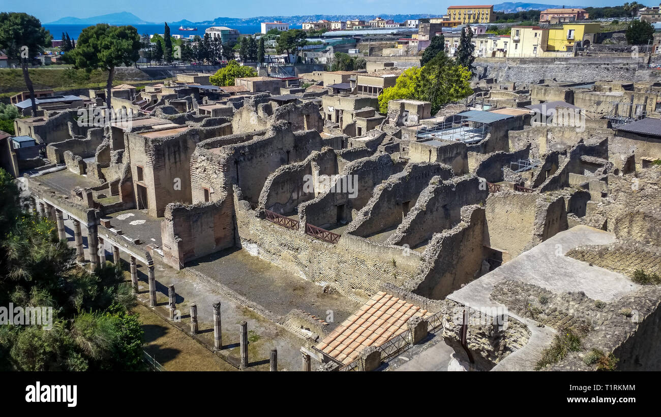 Overhead view at ruins of Herculanum which was covered by volcanic dust