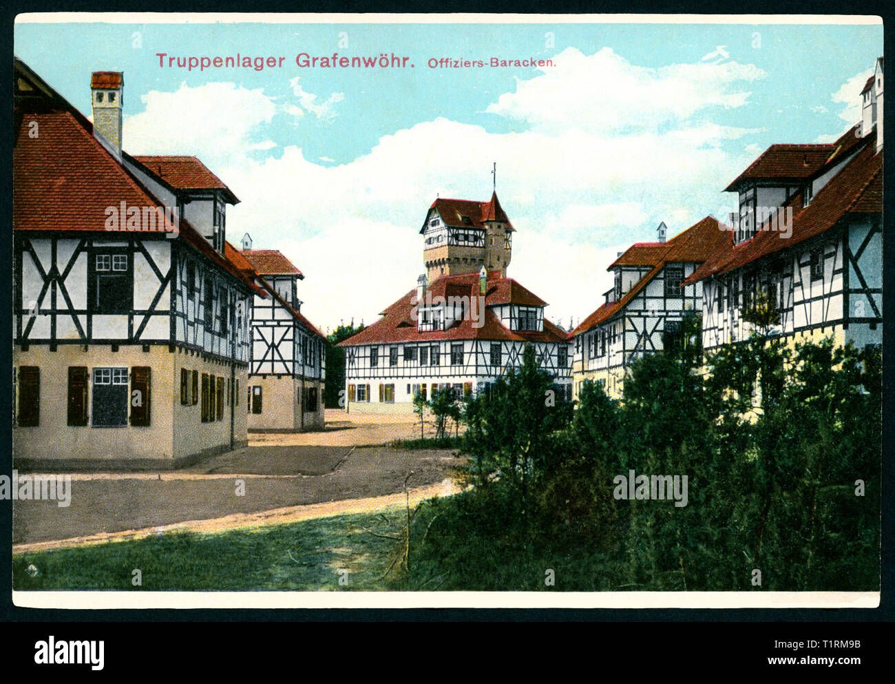 Germany, Bavaria, Grafenwöhr, army barracks for officers, coloured postcard, published by Hans Spahn, Grafenwöhr, 1910th?. , Additional-Rights-Clearance-Info-Not-Available Stock Photo