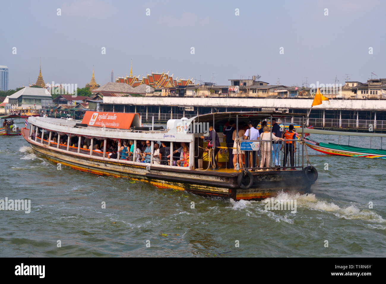 Normal public transportation boat, Chao Phraya river, Bangkok, Thailand Stock Photo