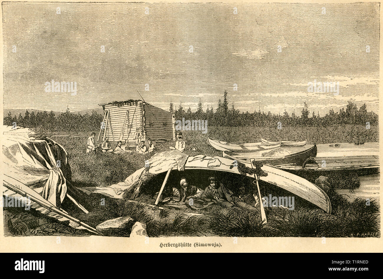 Russia,  Northwestern, Arkhangelsk Oblast?, block hut, image from: 'Das heutige Russland' (Russia today), published by H.v. Lankenau and L.v.d. Oelsnitz, publishing house Otto Spamer, Leipzig, 1876. , Additional-Rights-Clearance-Info-Not-Available Stock Photo