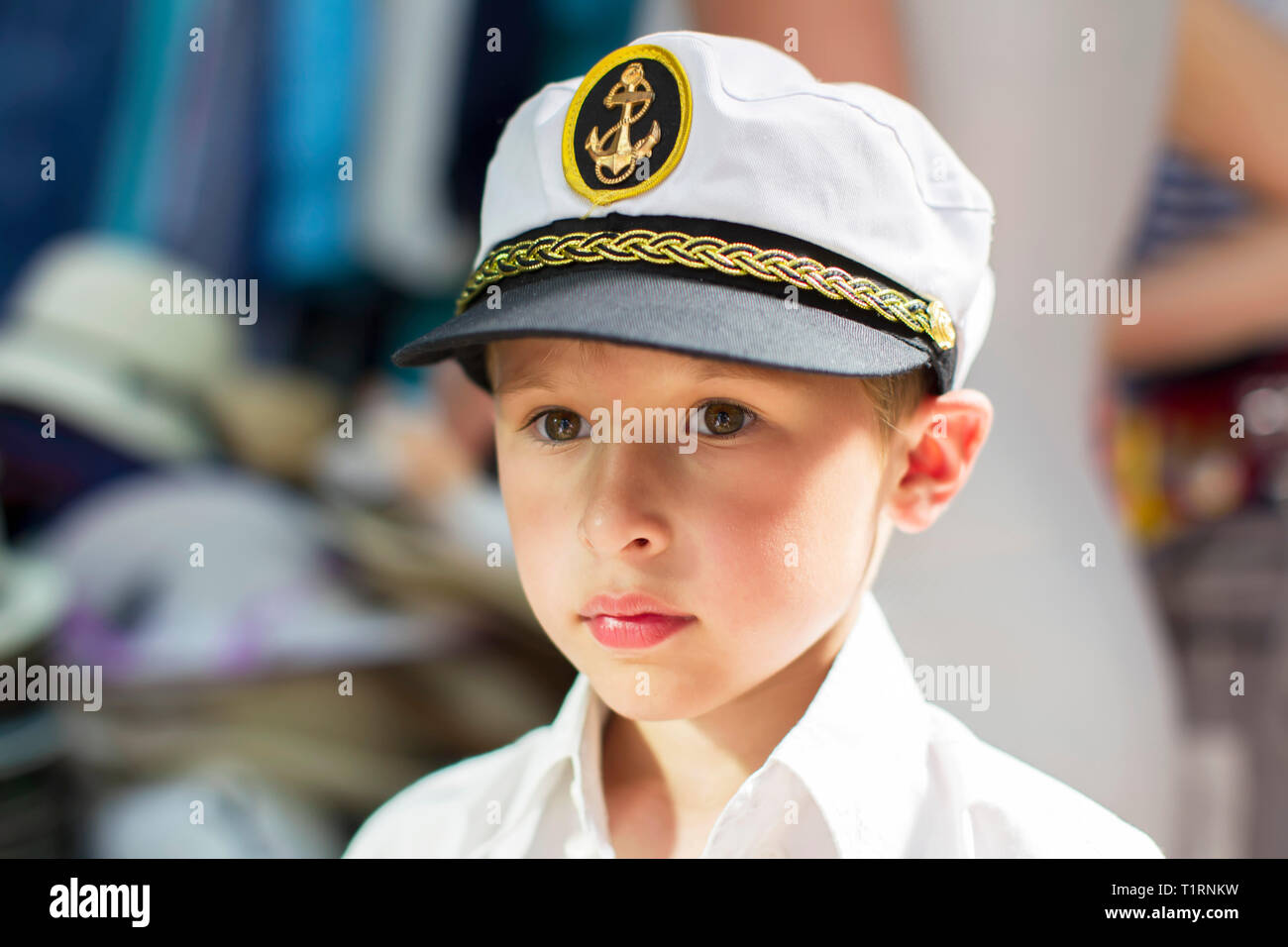 Little boy in a sailor hat Stock Photo 