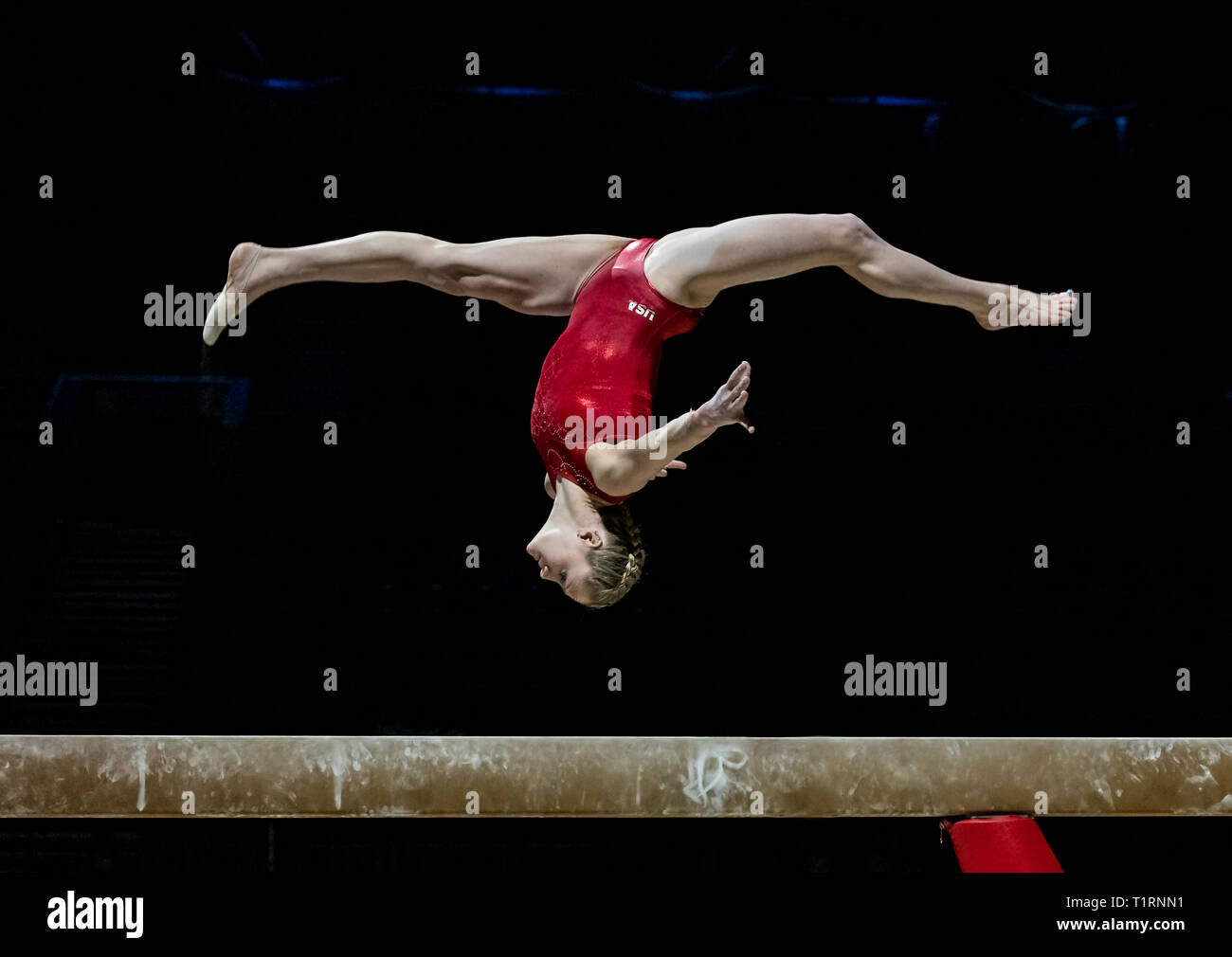 22.03.2019. Resorts World Arena, Birmingham, England. The Gymnastics World Cup 2019 Riley McCusker (USA) during the Womens training session. Stock Photo