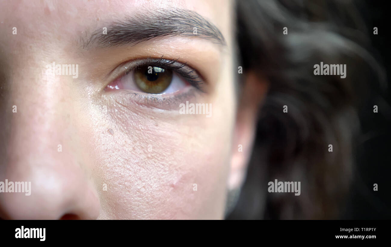 Closeup Half Face Shoot Of Young Pretty Caucasian Female Face With
