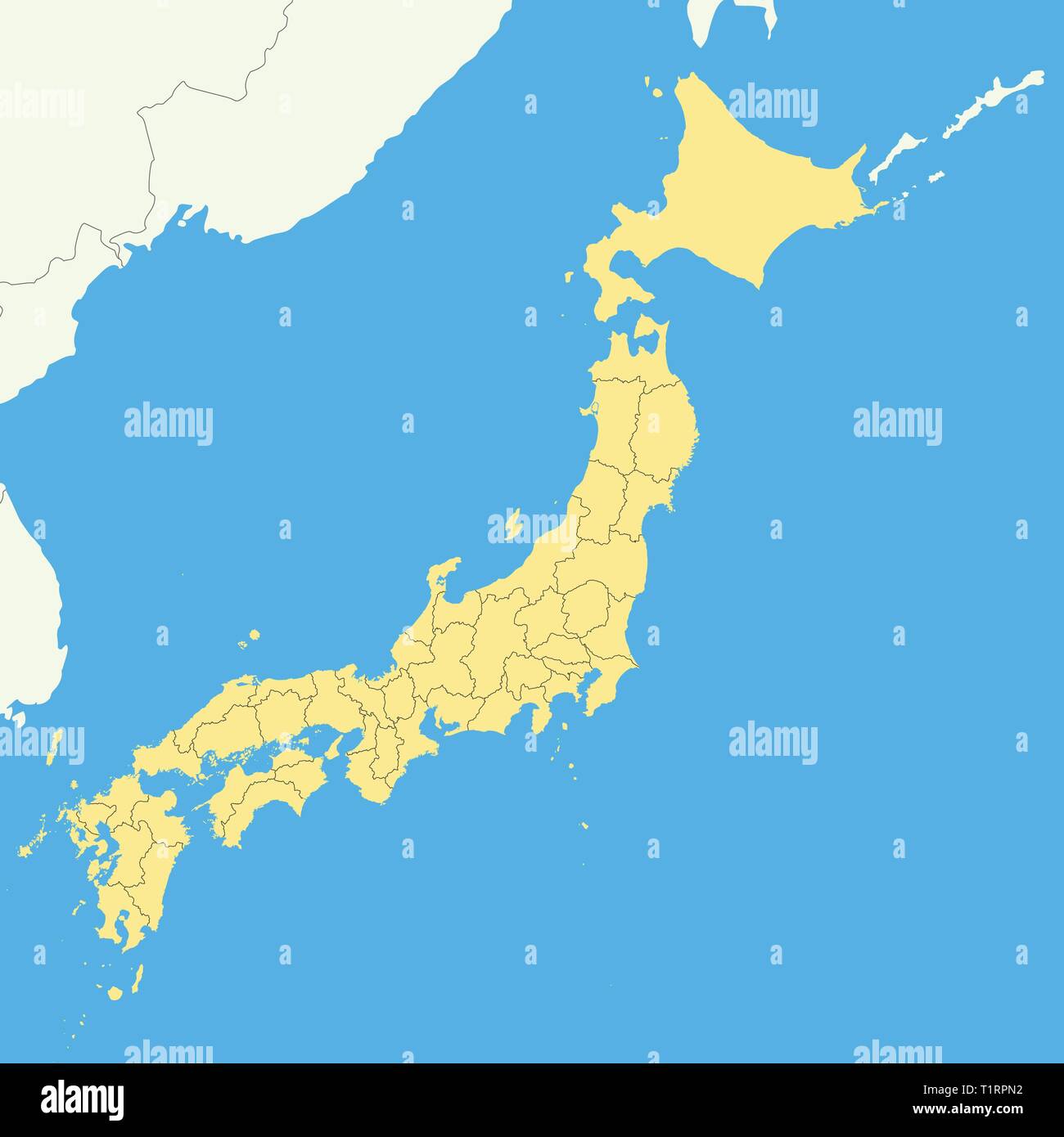 High quality map of Japan with borders of the regions Stock Vector