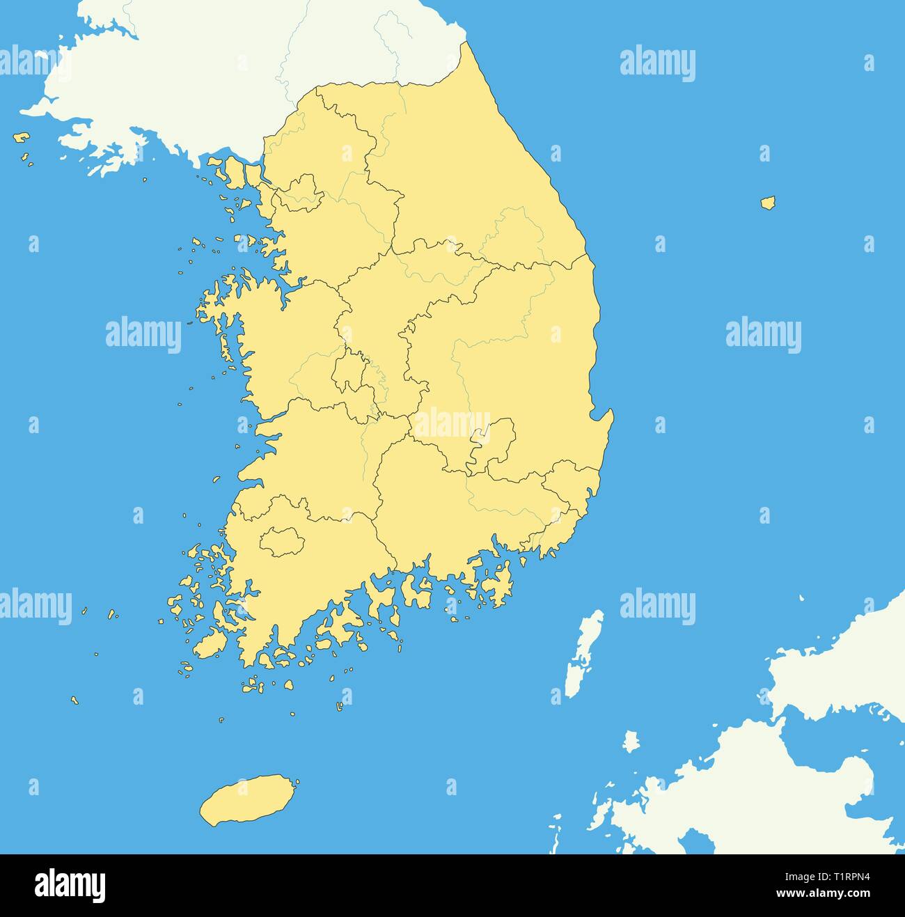 High quality map of South Korea with borders of the regions Stock Vector