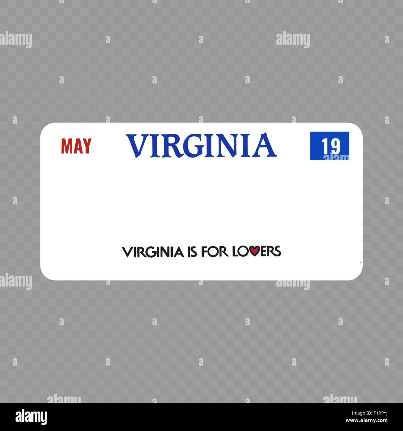 Number plate. Vehicle registration plates of USA state virginia Stock