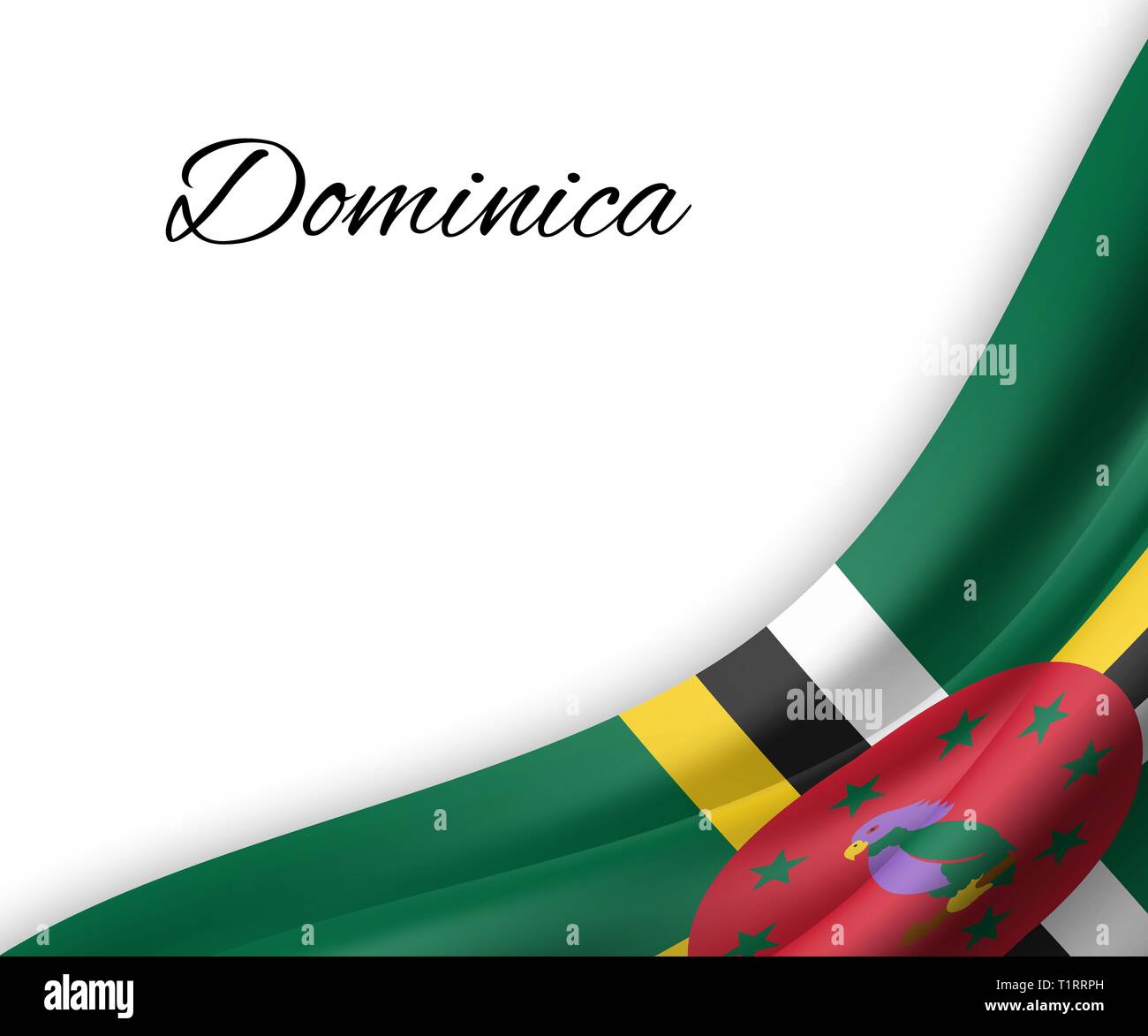 waving flag of Dominica on white background. Template for independence ...