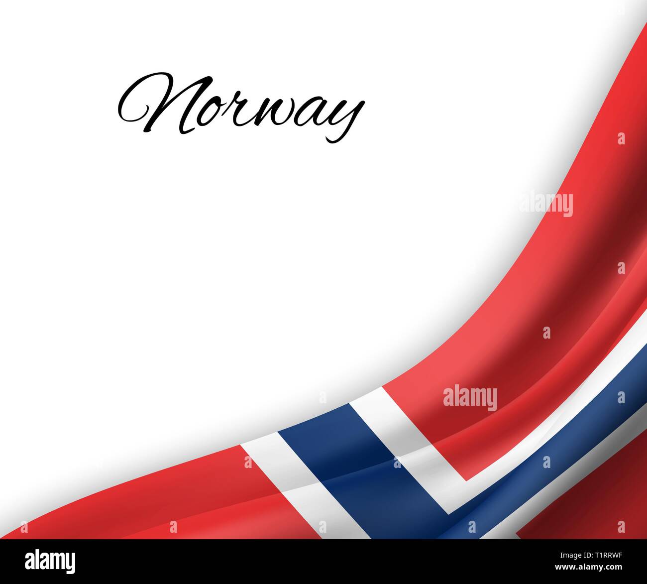 waving flag of Norway on white background. Template for independence ...