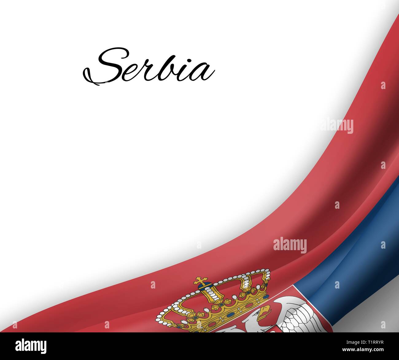 waving flag of Serbia on white background. Template for independence ...
